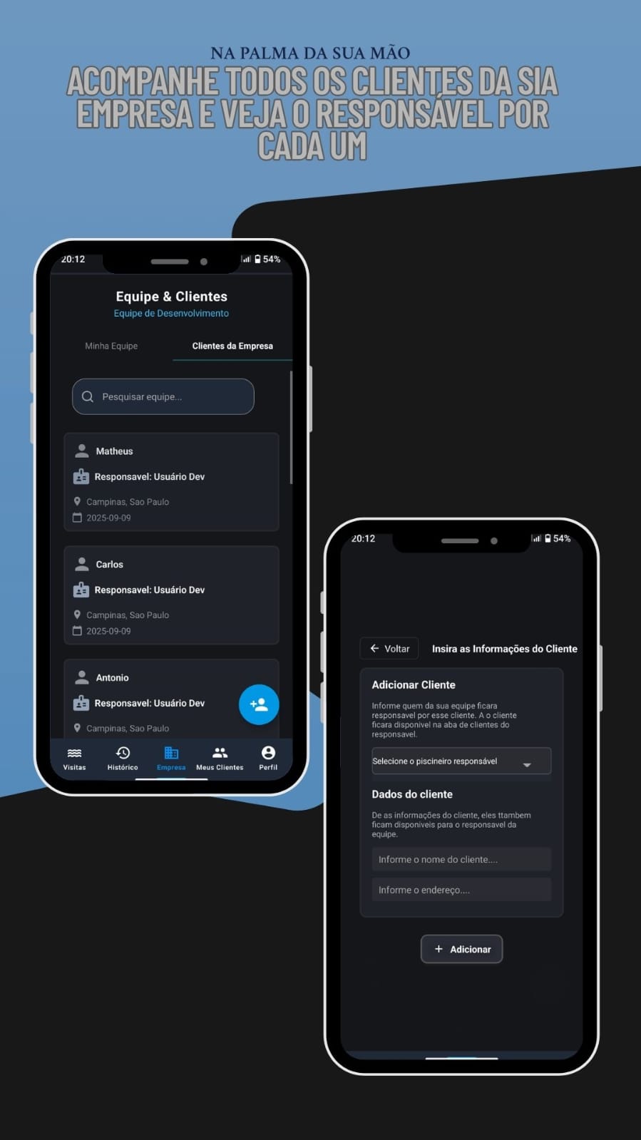 Tela de clientes da empresa
